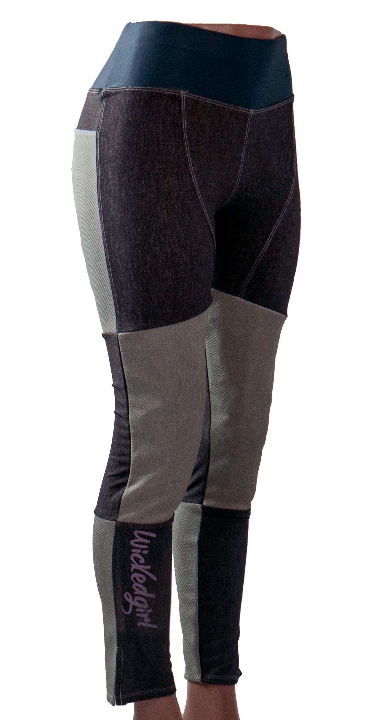 Mountain bike pants in mixed denim without G-Form pad, designed for women, durable and stretchy with unique prints.